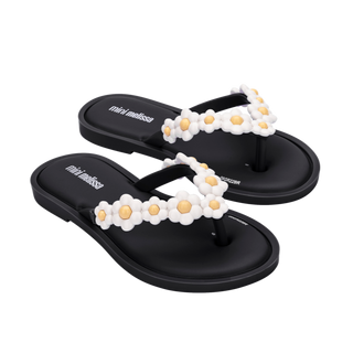 Mini Melissa Spring Flip Flops - Black / White, Grendene, Black, cf-size-1, cf-size-11, cf-size-12, cf-size-13, cf-size-3, cf-type-sandal, cf-vendor-grendene, Flower Flip Flop, Grendene, Gren