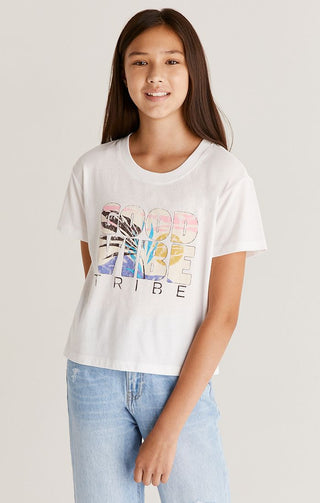 Z Supply Girls Good Vibe Tribe Tee - White, Z Supply, JAN23, Top, Tween Girl, tween girls, Tween Girls Clothing, Z Supply, Z Supply Girls, Z Supply Girls Good Vibe Tribe Tee, Z Supply Girls T